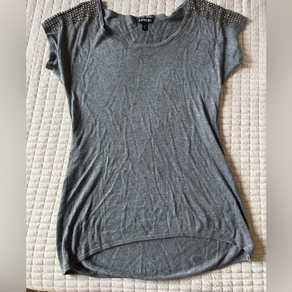 Express Gray Studded Shoulder Tee